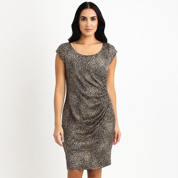 Ann Taylor Dresses & Skirts - Ann Taylor animal print Ruched Black/White sheath dress Size 14